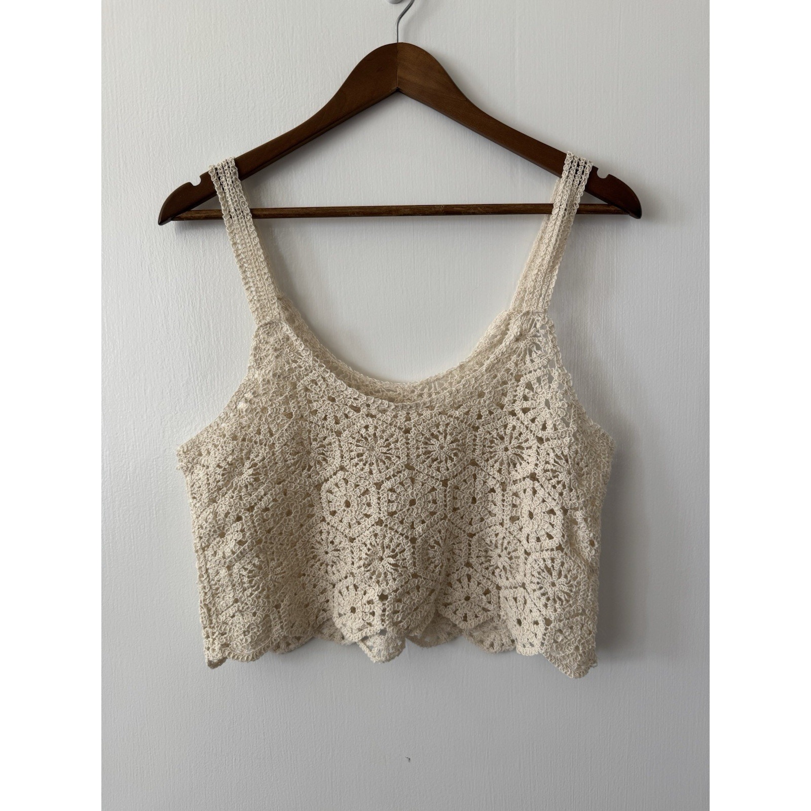 Women's Ivory Crochet Crop Top Sz Os Beach Cover Up Boho Coastal Indie Summer